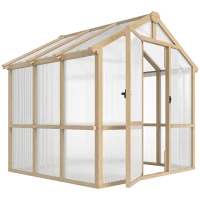 Outsunny 6.6 x 6ft Polycarbonate Greenhouse Wooden Green House with Thickened Polycarbonate Sheets, Lockable Door, Brown(m-9)