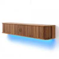 Wall-Mount Floating TV Cabinet with Built-In Cable Management, Sleek Modern Wooden Media Console with Open Shelves, 69'' L x 12'' W x 12'' H, Walnut(m-12)