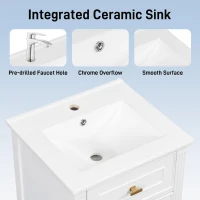 Functional Bathroom Vanity with Ceramic Sink and Tip-Out Top Drawer, Perfect Cabinet for Compact Bathrooms, 20" L x 18.5" W x 33.5" H, White(m-9)
