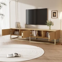 Spacious TV Cabinet with 4 Cabinet Doors, Smooth Sideboard with Integrated Soft-Close Hinges, 70.5" L x 15.5" W x 15.5" H, Natural(m-5)