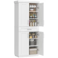 HOMCOM Modern Kitchen Pantry Freestanding Cabinet Cupboard with Doors and Drawer, Adjustable Shelving, White(m-11)