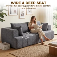 HOMCOM 3 Seater Sofa, Chenille Boneless Cloud Couch with Thick Spring Cushion, Wide and Deep Seat, Wide Armrests, Grey(m-5)