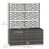 Outsunny Wicker Raised Garden Bed with Trellis, 42" Tall Outdoor Planter Box, Mixed Grey(m-3)
