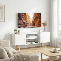 HOMCOM TV Stand Cabinet for TVs up to 55 Inches, Entertainment Unit with Storage Shelves and Wood Legs for Living Room, White(m-10)