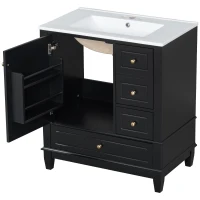 Stylish Bathroom Vanity with Easy-Clean Ceramic Sink and 3 Pre-Drilled Holes, Ideal Cabinet for Modern Bathrooms, 30" L x 18.5" W x 33.5" H, Black(m-14)