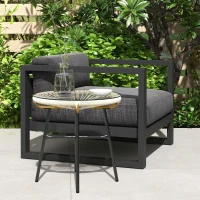 Outsunny Rattan Side Table, Round Outdoor Table, with Round PE Rattan and Tempered Glass Table Top for Patio, Garden, Cream White(m-8)