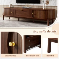 Sliding-Door TV Cabinet with Spacious Drawer and 2 Sliding Doors, Modern Wood TV Stand for Living Room, 67'' L x 15.5'' W x 15'' H, Walnut(m-7)