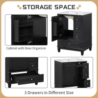 Spacious Bathroom Vanity with 3 Drawers and One-Door Cabinet, Freestanding Cabinet for Small Bathrooms, 24" L x 18.5" W x 34" H, Black(m-6)