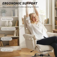 HOMCOM Desk Chair, Computer Office Chair with Footrest, Adjustable Backrest and Headrest, Cream White(m-5)