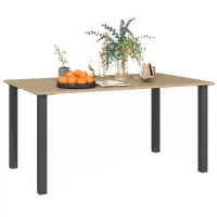Outsunny 59" Outdoor Patio Table with Umbrella Hole, Outdoor Dining Table with Slatted Tabletop for Backyard Garden, Brown(m-2)