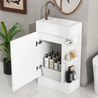 Practical Bathroom Vanity with 2-Tier Storage Shelves and Toilet Paper Holder, Compact Cabinet for Small Bathrooms, 18.5" L x 10.5" W x 33" H, White(m-8)