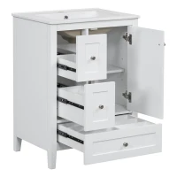 Ample Bathroom Vanity with 2 Upper Drawers and Removable Bottom Drawer, Ideal Cabinet for Small Bathrooms, 24" L x 18.5" W x 34" H, White(m-15)