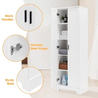 Multi-functional Storage Cabinet with Adjustable and Fixed Shelves, Tall Organizer Cabinet for Bathroom and Office, 23.5'' L x 17'' W x 71'' H, White(m-7)