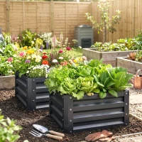 Outsunny 2pc 23.5" Elevated Herb & Vegetable Planting Box Kit w/ Versatile Uses, Dark Gray(m-7)