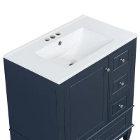 Stylish Bathroom Vanity with Easy-Clean Ceramic Sink and 3 Pre-Drilled Holes, Ideal Cabinet for Modern Bathrooms, 30" L x 18.5" W x 33.5" H, Blue(m-11)