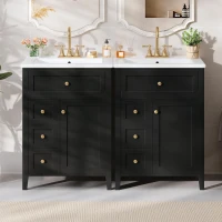 Double Bathroom Vanities with Tip-Out Top Drawer and 3 Pull-Out Drawers, Stylish Cabinets with Freestanding Design, 48" L x 18.5" W x 34" H, Black(m-9)