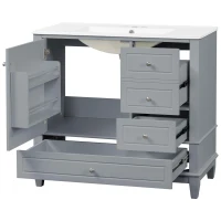 Spacious Bathroom Vanity with 3 Drawers and One-Door Cabinet, Freestanding Cabinet for Small Bathrooms, 36" L x 18.5" W x 33.5" H, Gray(m-14)