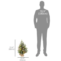 HOMCOM Set of 2 2ft Pre-Lit Artificial Christmas Trees with 20 Warm White Lights and 141 Tips, Burlap Base, Xmas Tree, Green(m-3)