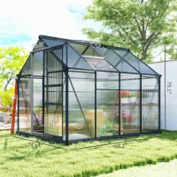 Outsunny Polycarbonate Greenhouse, Heavy Duty Outdoor Aluminum Walk-in Green House Kit Vent Door, 6.2'x8.3'x6.6' Gray(m-3)