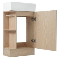 Practical Bathroom Vanity with 2-Tier Shelves and Toilet Paper Holder, Compact Cabinet for Small Bathrooms, 18.5" L x 10.5" W x 33" H, Natural Wood(m-12)