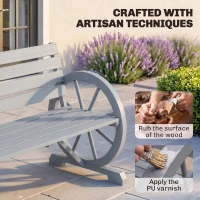 Outsunny 42" Wood Wagon Wheel Bench Garden Loveseat Rustic Seat Relaxing Lounge Chair Outdoor Decorative Seat Park Decor, Grey(m-5)