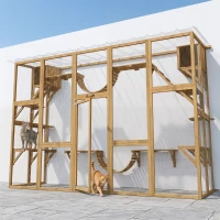 PawHut Catio Playground Cat Window Box Outside Enclosure for Multiple Cats w/ Shelves & Bridges, Yellow(m-8)