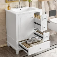 Spacious Bathroom Vanity with 3 Drawers and One-Door Cabinet, Freestanding Cabinet for Small Bathrooms, 24" L x 18.5" W x 34" H, White(m-1)
