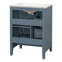 Ample Bathroom Vanity with 2 Upper Drawers and Removable Bottom Drawer, Ideal Cabinet for Small Bathrooms, 24" L x 18.5" W x 34" H, Blue Gray(m-15)