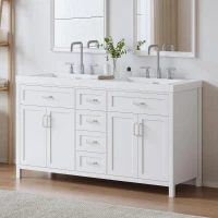 Double Sink Bathroom Vanity with Integrated Resin Sinks, 4-Drawer Storage Vanity for Modern Bathrooms, 59'' L x 19.5'' W x 33.5'' H, White(m-9)