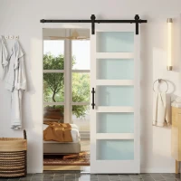 HOMCOM Sliding Door, 28" x 84" Sliding Barn Door with Hardware Kit Included & Handle, PVC Surface, White(m-13)
