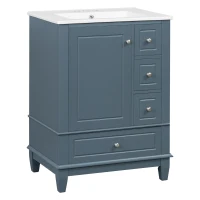 Spacious Bathroom Vanity with 3 Drawers and One-Door Cabinet, Freestanding Cabinet for Small Bathrooms, 24" L x 18.5" W x 34" H, Blue Gray(m-14)