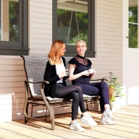 Outsunny 2-Person Outdoor Glider Bench, Patio Glider Loveseat Chair with Powder Coated Steel Frame, 2 Seats Porch Rocking Glider for Backyard, Lawn and Garden, Mixed Gray(m-10)