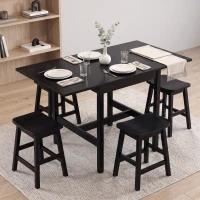 HOMCOM Solid Wood Kitchen Table, Drop Leaf Tables for Small Spaces, Folding Dining Table, Black(m-10)