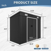 Outdoor Metal Storage Shed with Sliding Double Doors, Galvanized Steel Tool House with Lock‑Ready Holes, 94'' L x 48.5'' W x 71'' H, Black(m-3)