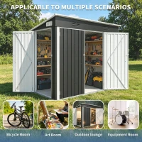 Galvanized Steel Outdoor Storage Shed with Ventilated Top Vents, Weatherproof Utility Shed with 3 Access Doors, 89'' L x 43'' W x 71'' H, Black(m-4)