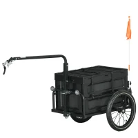 Aosom Steel Trailer for Bike, Bicycle Cargo Trailer with Foldable Storage Box and Safe Reflectors, Max Load 88LBS, Black(m-2)