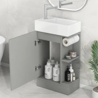Practical Bathroom Vanity with 2-Tier Storage Shelves and Toilet Paper Holder, Compact Cabinet for Small Bathrooms, 18.5" L x 10.5" W x 33" H, Gray(m-8)