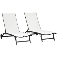 Outsunny Outdoor Lounge Chair Set of 2, Tanning Chair with Wheels, Breathable Mesh for Patio, Backyard, Poolside, Cream White(m-9)