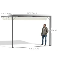 Outsunny 10'x10' Outdoor Pergola Gazebo with Retractable Canopy & Metal Frame & PA Coated Sun Shelter Door Porch Cover, Cream White(m-3)