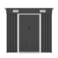 6x4ft Metal Shed with Ventilation Grilles and Sturdy Threshold, Galvanized Steel Outdoor Storage with Sliding Double Doors,77'' L x 48'' W x 71'' H, Black(m-2)