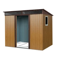 Outdoor Metal Storage Shed with Vents and Metal Foundation Frame, Spacious Weatherproof Steel Tool Room with Window, 93.5'' L x 68.5'' W x 77'' H, Coffee(m-9)
