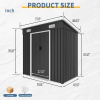 6x4ft Metal Shed with Ventilation Grilles and Sturdy Threshold, Galvanized Steel Outdoor Storage with Sliding Double Doors,77'' L x 48'' W x 71'' H, Black(m-3)