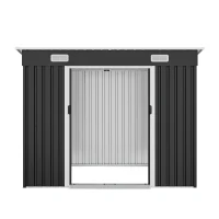Outdoor Metal Storage Shed with Sliding Double Doors, Galvanized Steel Tool House with Lock‑Ready Holes, 94'' L x 48.5'' W x 71'' H, Black(m-2)
