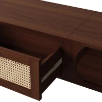 Rattan TV Cabinet with MDF Body and Solid Wood Legs, Bamboo Slat TV Stand with Sliding Door, 67'' L x 15.5'' W x 15'' H, Wood(m-10)