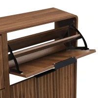 Modern Shoe Cabinet with Solid Tapered Wood Legs, Walnut Shoe Organizer with Double-Tier Storage, 41.5'' L x 9.5'' W x 36'' H, Walnut(m-11)