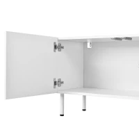 Low-Profile TV Cabinet with 4 Doors and 2 Internal Storage Compartments, Modern TV Stand with PB and MDF Construction, 71'' L x 14'' W x 19.5'' H, White(m-9)