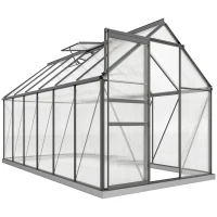 Outsunny 6' x 12' x 6.5' Polycarbonate Greenhouse, Walk-in Green House with Aluminum Frame Adjustable Roof Vent Galvanized Base Sliding Door Rain Gutter for Outdoor Garden, Grey(m-13)