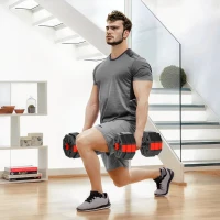 Soozier 6-in-1 Adjustable Dumbbell Set, Used as Kettlebell, Barbell, Dumbbell, Push-Up Stand, 66lbs Free Weights Set, Red(m-8)