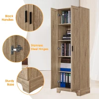 Multi-functional Storage Cabinet with Adjustable and Fixed Shelves, Tall Organizer Cabinet for Bathroom and Office, 23.5'' L x 17'' W x 71'' H, Brown(m-5)