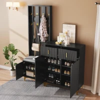 Functional Wardrobe Set with Multiple Compartments, Ideal Storage Unit for Hallways and Mudrooms, 21.5" L x 13.5" W x 68.5" H, Black(m-6)